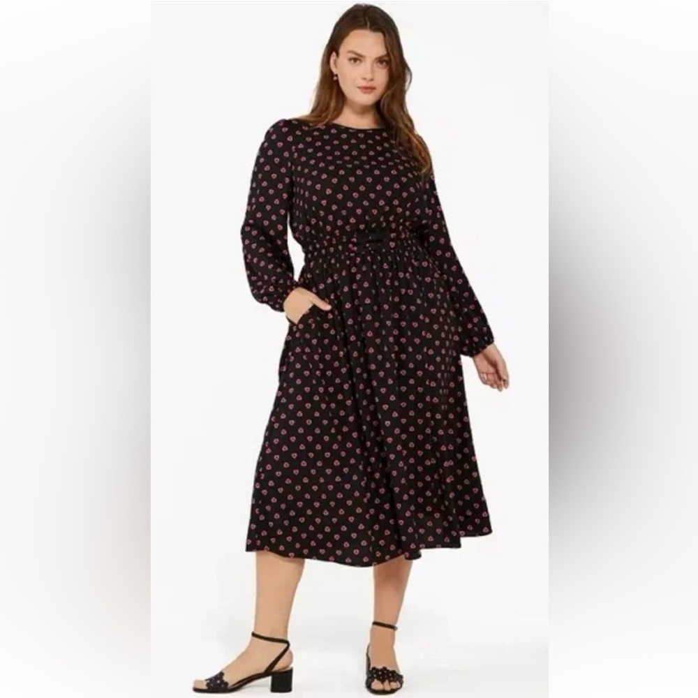 Kate Spade New York Black Red Heart Print Midi Dress Size S NWT